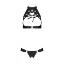 Комплект из эко-кожи Passion Malwia Set with Open Bra black S/M: топ и трусики с люверсами 