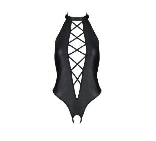 Боди из эко-кожи с имитацией шнуровки и открытым доступом Nancy Body black L/XL - Passion