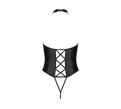 Боди из эко-кожи с имитацией шнуровки и открытым доступом Nancy Body black L/XL - Passion