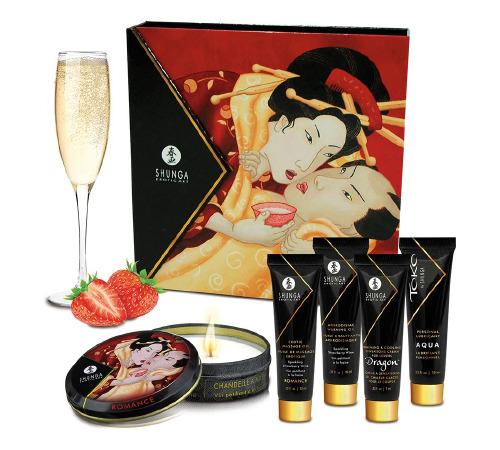 Подарочный набор Shunga GEISHAS SECRETS - Sparkling Strawberry Wine: для шикарной ночи вдвоем