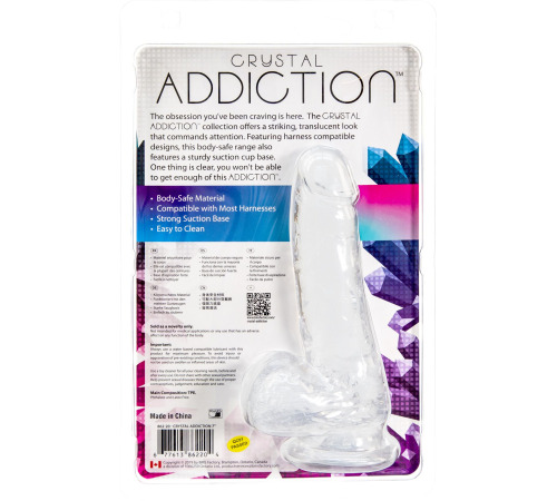 Прозрачный фаллоимитатор на присоске ADDICTION — Clear Dildo with Balls 7″, вибропуля в подарок
