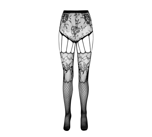 Эротические колготки-бодистокинг Passion ECO S004 white, закрытые трусики, декор, подвязки