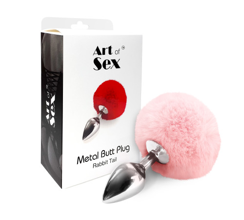 Металлическая анальная пробка М Art of Sex - Bunny Tails Butt plug, Розовый