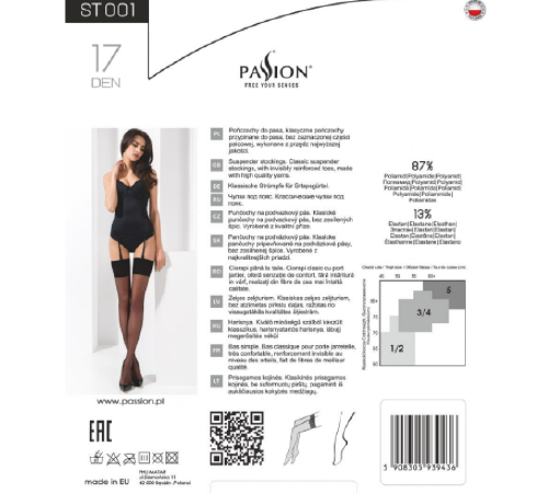 Классические чулки под пояс с широкой резинкой ST001 3/4 bianco - Passion