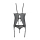 Корсет Passion Ursula Corset black S/M, з пажами, трусики з ажурним декором та відкритим кроком