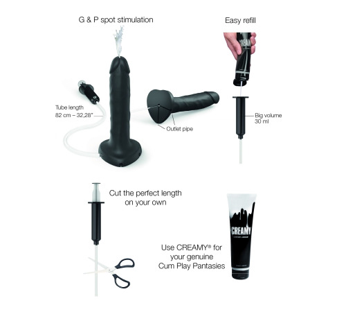 Кончающий фаллоимитатор Strap-On-Me Squirting Cum Dildo Realistic Black, диам. 3,5 см, силикон