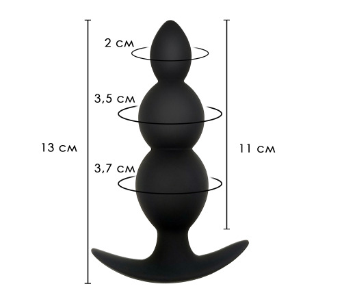 Силіконова анальна пробка оксамитова Три Кульки 37мм, Чорний
