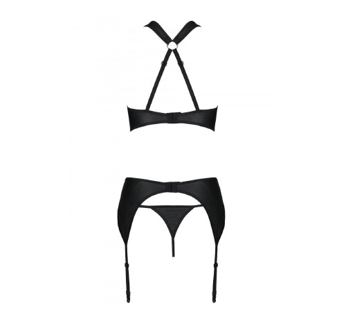 Сетчатый набор с узором: бюстгальтер с халтером, трусики и пояс для чулок Hima Set black S/M-Passion