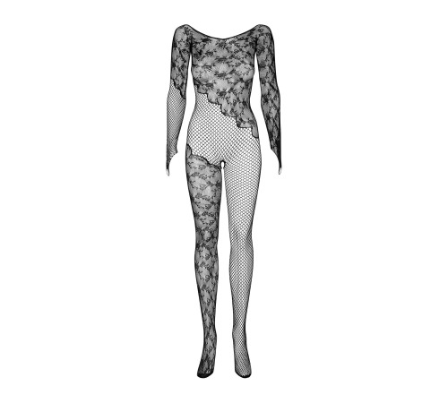 Бодістокінг Obsessive Bodystocking F210 S/M/L black, рукава-мітенки, сітка, кольорове мереживо