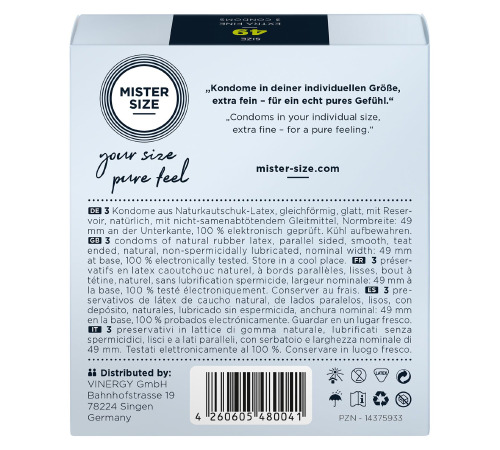 Презервативы Mister Size - pure feel - 49 (3 condoms), толщина 0,05 мм