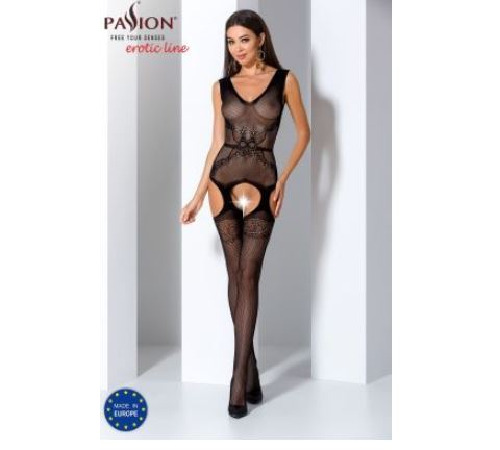 Сітчастий бодістокінг Passion BS062 One Size, Black, комбінезон, імітація панчіх, відкритий доступ