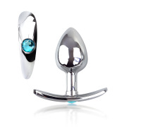 Металлическая анальная пробка для длит. ношения с Голубым кристаллом S, Диаметр 2,5, Длина 6,5