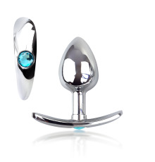Металлическая анальная пробка для длит. ношения с Голубым кристаллом S, Диаметр 2,5, Длина 6,5