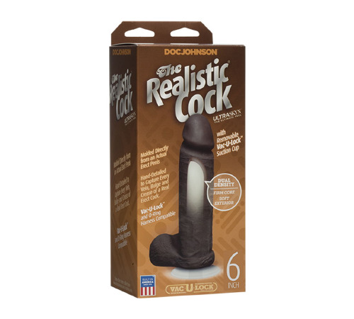 Фалоімітатор Doc Johnson The Realistic Cock 6 inch Black - ULTRASKYN, Vac-U-Lock, діаметр 4,3 см