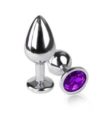 Металева анальна пробка М з Темно-фіолетовим кристалом, довжина 8см, діаметр 3,4см