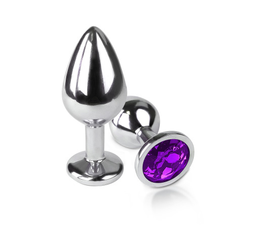 Металлическая анальная пробка М с Темно фиолетовым кристаллом , длина 8см, диаметр 3,4см