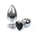 Металлическая анальная пробка Сердце L с Черным кристаллом , длина 9см, диаметр 4см