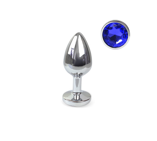 Металева анальна пробка М із Синім кристалом, довжина 8см, діаметр 3,4см