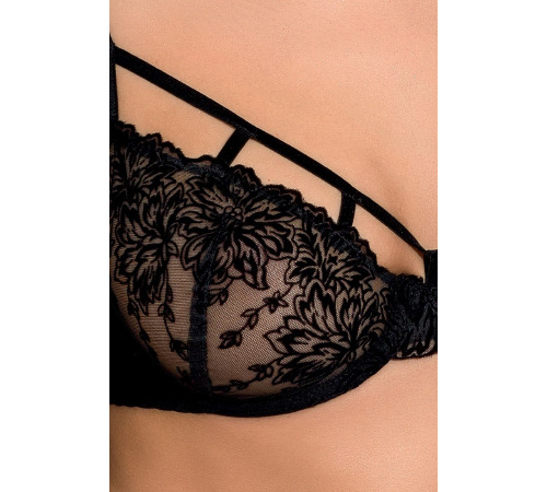 Комплект білизни HAYA SET black XXL/XXXL - Passion Exclusive: стрінги, ліф, пояс для панчох