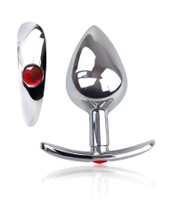 Металлическая анальная пробка для длит. ношения с Красным кристаллом L, Диаметр 3.7, Длина 8.7