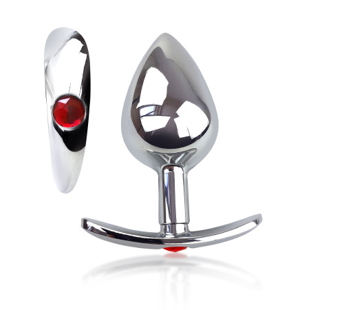 Металева анальна пробка для довготривалого носіння з Червоним кристалом L, Діаметр 3.7, Довжина 8.7