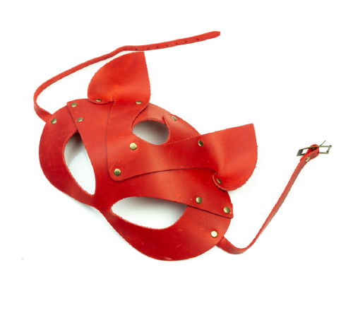 Преміум маска кішечки LOVECRAFT, натуральна шкіра, червона, подарункова упаковка