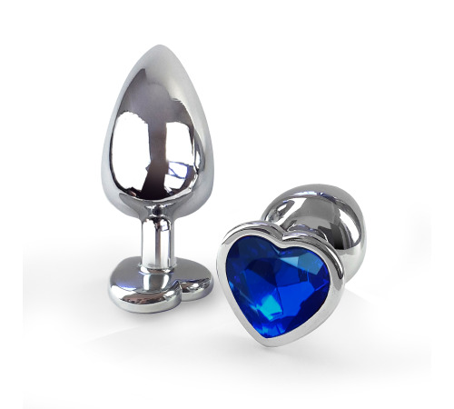 Металева анальна пробка Серце L із Синім кристалом, довжина 9см, діаметр 4см
