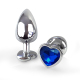 Металева анальна пробка Серце L із Синім кристалом, довжина 9см, діаметр 4см