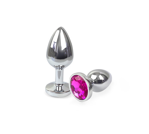Металева анальна пробка S з Темно-рожевим кристалом, довжина 7см, діаметр 2,8см