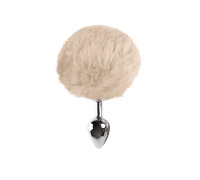 Металева анальна пробка S з бежевим хвостиком