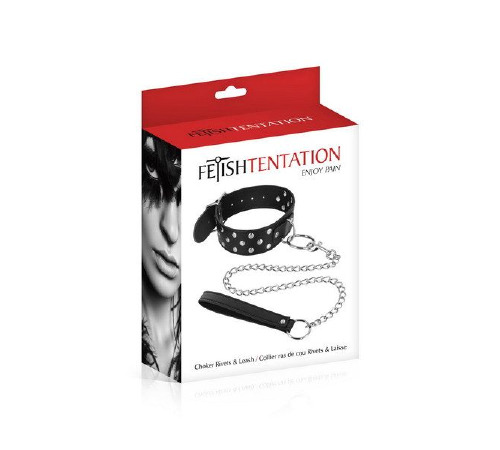 Ошейник заклепками и с поводком Fetish Tentation Rivets and Leash