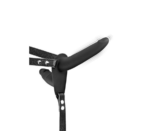 Двойной страпон с вибрацией Fetish Tentation Vibrating Strap-On with Double Dildo Black