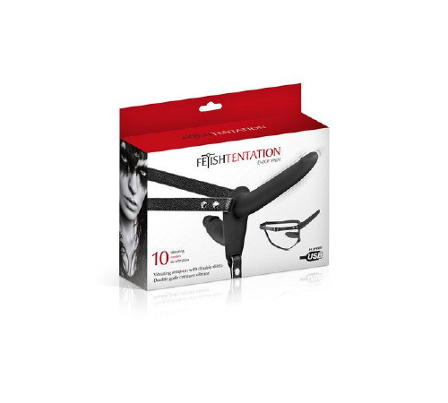 Двойной страпон с вибрацией Fetish Tentation Vibrating Strap-On with Double Dildo Black