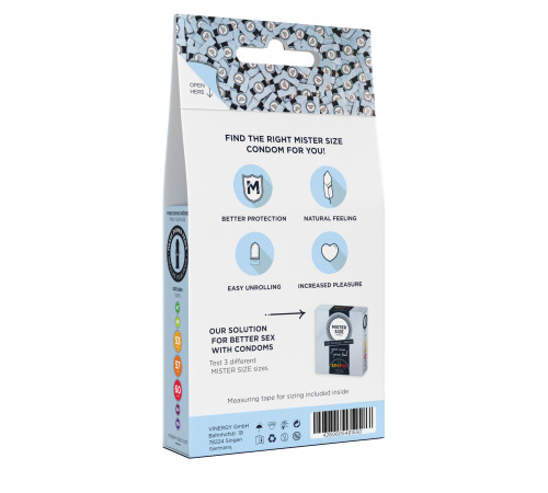 Набор презервативов Mister Size test-set 53–57–60, 3 размера + линейка, толщина 0,05 мм