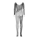 Бодистокинг Obsessive Bodystocking F210 S/M/L black, рукава-митенки, сетка, цветное кружево