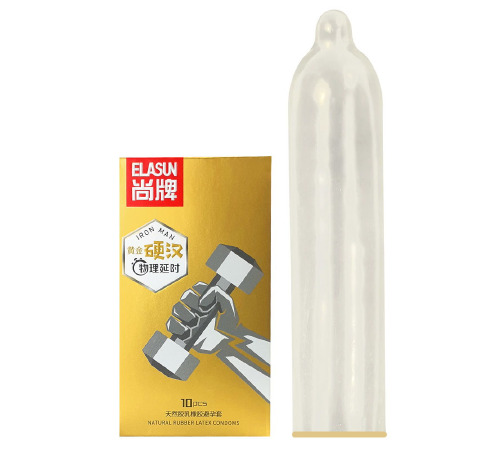 Презервативы с эффектом проолонгации, увеличенным количеством смазки Elasun Iron Man, золотистые10шт