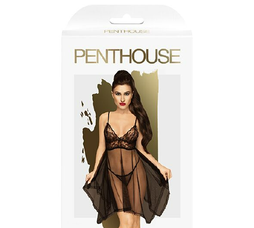 Бебі-дол з ажурним бралетом та асиметричним подолом Penthouse - Naughty Doll Black L/XL