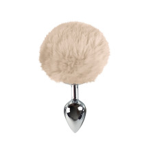 Металева анальна пробка М з бежевим хвостиком