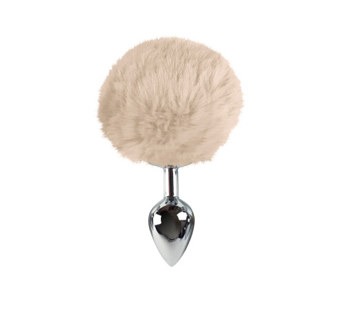 Металева анальна пробка М з бежевим хвостиком