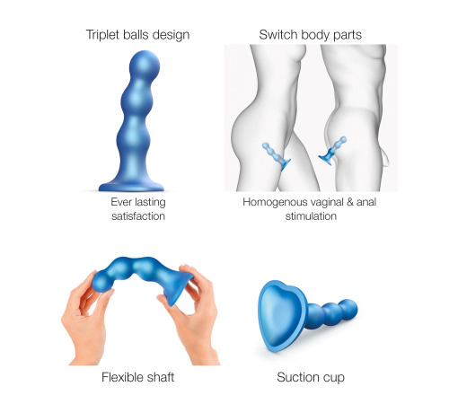 Насадка для страпону Strap-On-Me Dildo Plug Balls Blue Metallic M