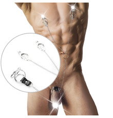 Мужское эрекционное кольцо Клевер с зажимами для сосков, Серебро