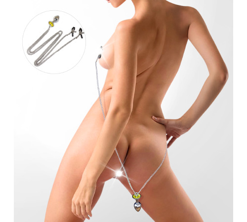 Металева анальна пробка L із затискачами для сосків