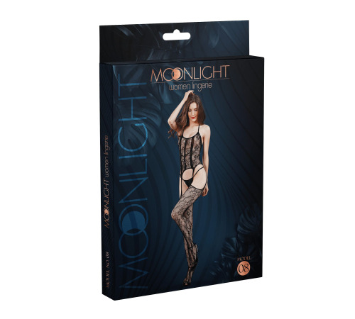 Бодистокинг с доступом Moonlight Model 08 Black, имитация корсета и чулок на подвязках
