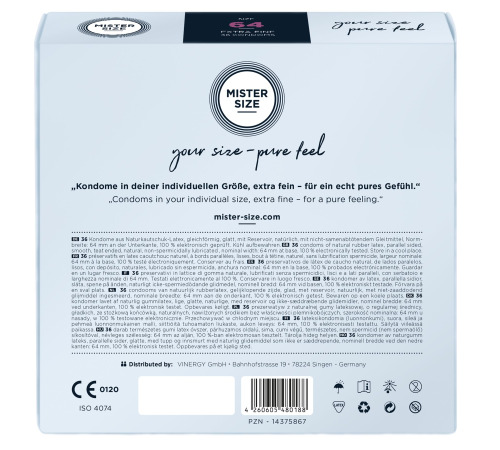 Презервативи Mister Size - pure feel - 64 (36 condoms), товщина 0,05 мм