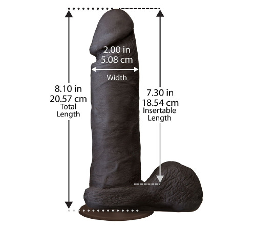 Фалоімітатор Doc Johnson The Realistic Cock 8 inch Black - ULTRASKYN, Vack-U-Lock, діаметр 5,1 см