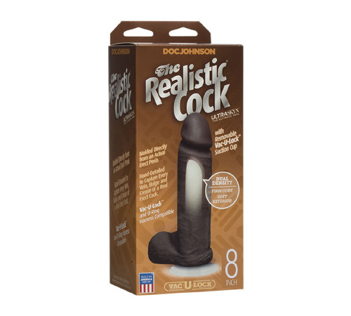 Фалоімітатор Doc Johnson The Realistic Cock 8 inch Black - ULTRASKYN, Vack-U-Lock, діаметр 5,1 см