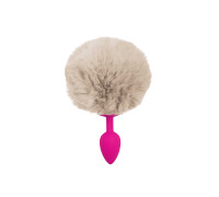 Силіконова анальна пробка S Рожева з бежевим хвостиком