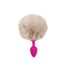 Силіконова анальна пробка S Рожева з бежевим хвостиком