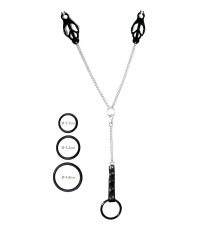 Зажимы для сосков Art of Sex - Nipple clamps for Men Black clover с эрекционными кольцами