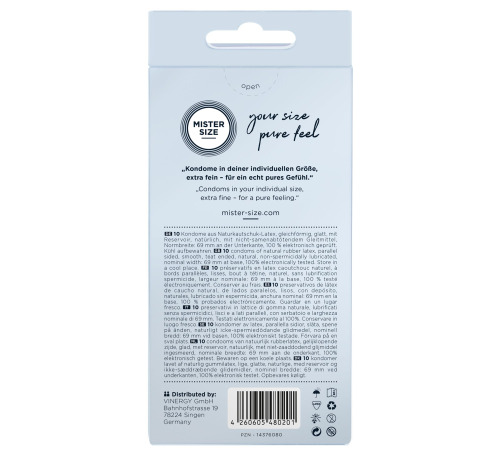 Презервативы Mister Size - pure feel - 69 (10 condoms), толщина 0,05 мм